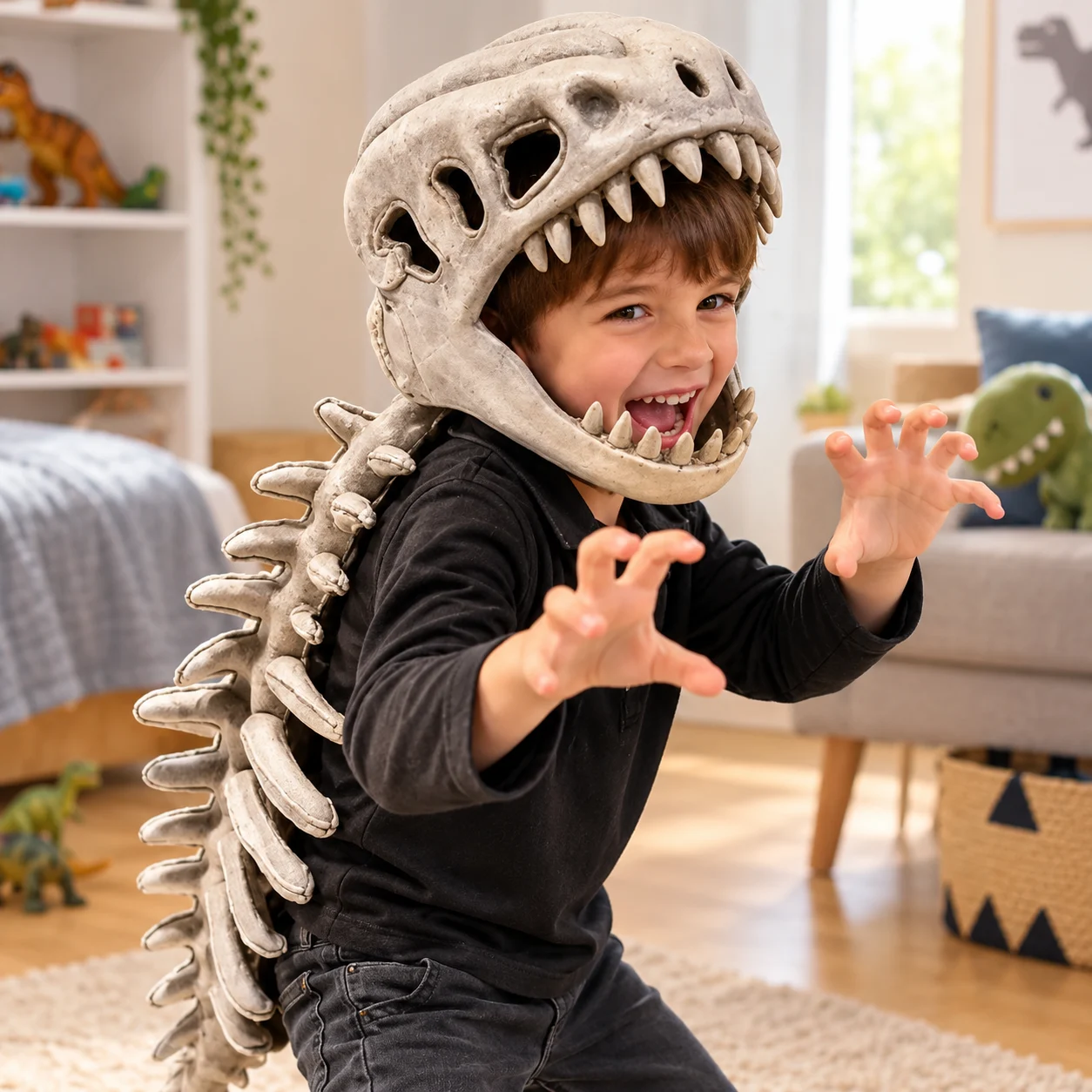 MegaRex™ – Fantasia de Dinossauro | Cabeça 3D + Espinha com Cauda — imagem 3