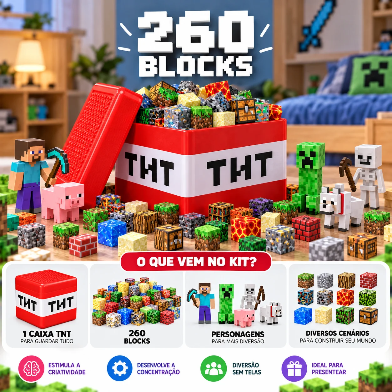 BlockCraft™ – Blocos Magnéticos de Construção | Kit Completo 260 Peças + Caixa TNT — imagem 4