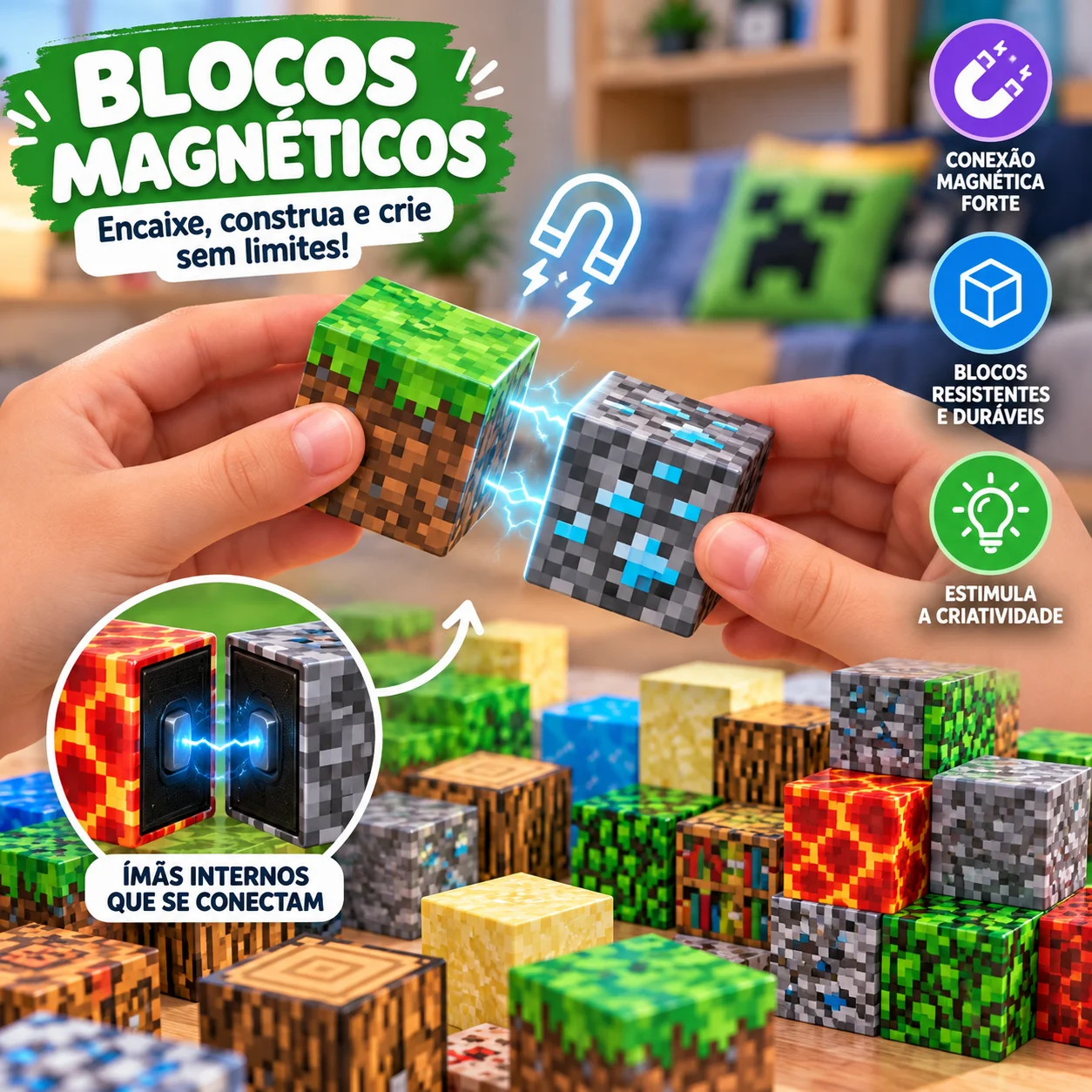 BlockCraft™ – Blocos Magnéticos de Construção | Kit Completo 260 Peças + Caixa TNT — imagem 3