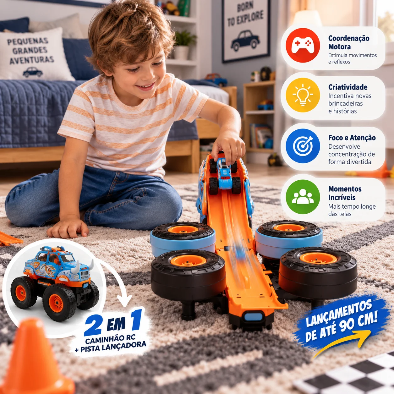 RhinoTruck™ – Monster Truck 2 em 1 | Controle Remoto + Pista Lançadora — imagem 3